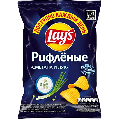 Чипсы Lays рифленые сметана лук, 70г