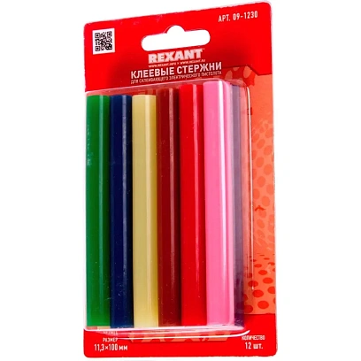 Стержень клеевой REXANT d11х100мм цветные, 12шт. (09-1230)