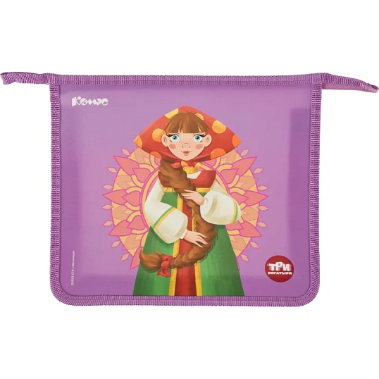 Папка для тетрадей КОМУС Три богатыря Любава,А5,1отд,на молн,пластик,ПТ 713