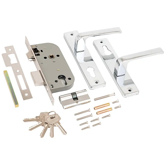 Замок врезной УЗК_Аллюр 126/1 CP сталь хром (с руч, д/дерев.двери/5кл)