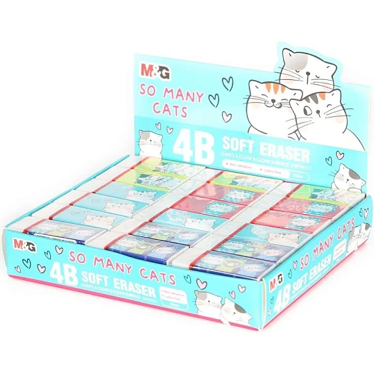 Ластик прямоугольный M&G So Many Cats, 43x18x12 мм, ПВХ, белый, уп ассорти