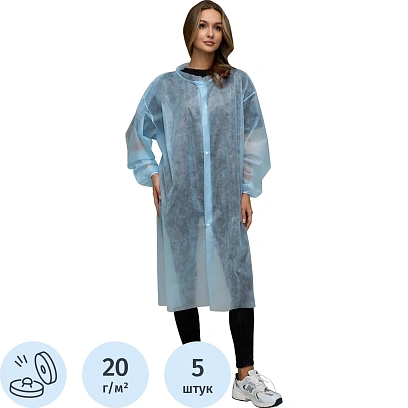 Халат на кнопках, (20 гр), р.XL ,голубой, (5 шт/упак)