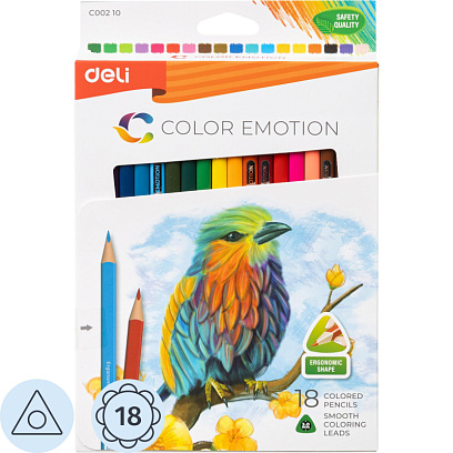 Карандаши цветные Deli Color Emotion EC00210 3-гран. липа 18цв/наб