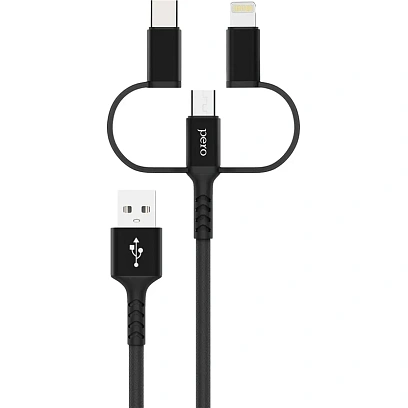 Кабель USB PERO DC-06 3 in 1 (Lightning/micro USB/Type-C), 3А, 1м, черный