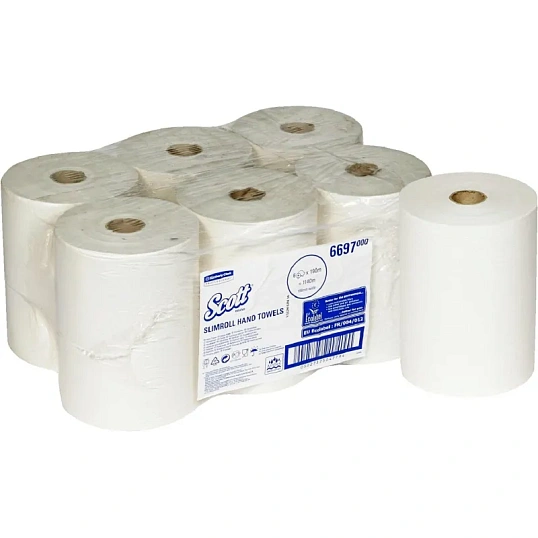 Полотенца бумажные д/дисп в рул KK Scott Slimroll 1с бел190м 6 рул/уп 6697