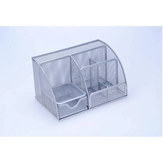 Подставка-органайзер 7отд 125x220x140мм с выдв.ячейкой металл сетка серебр