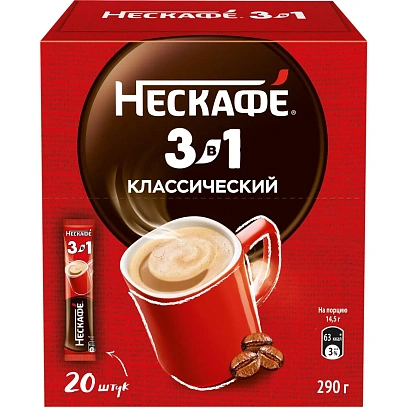Кофе Nescafe 3 в 1 классический раств., шоу-бокс, 20штx14,5г
