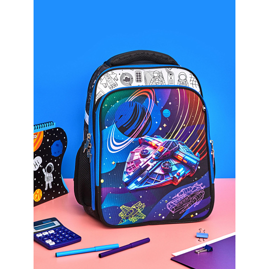 Ранец Комус Класс Stright 3D Косм. путешествия, св/диоды, 2 отд, эргоном